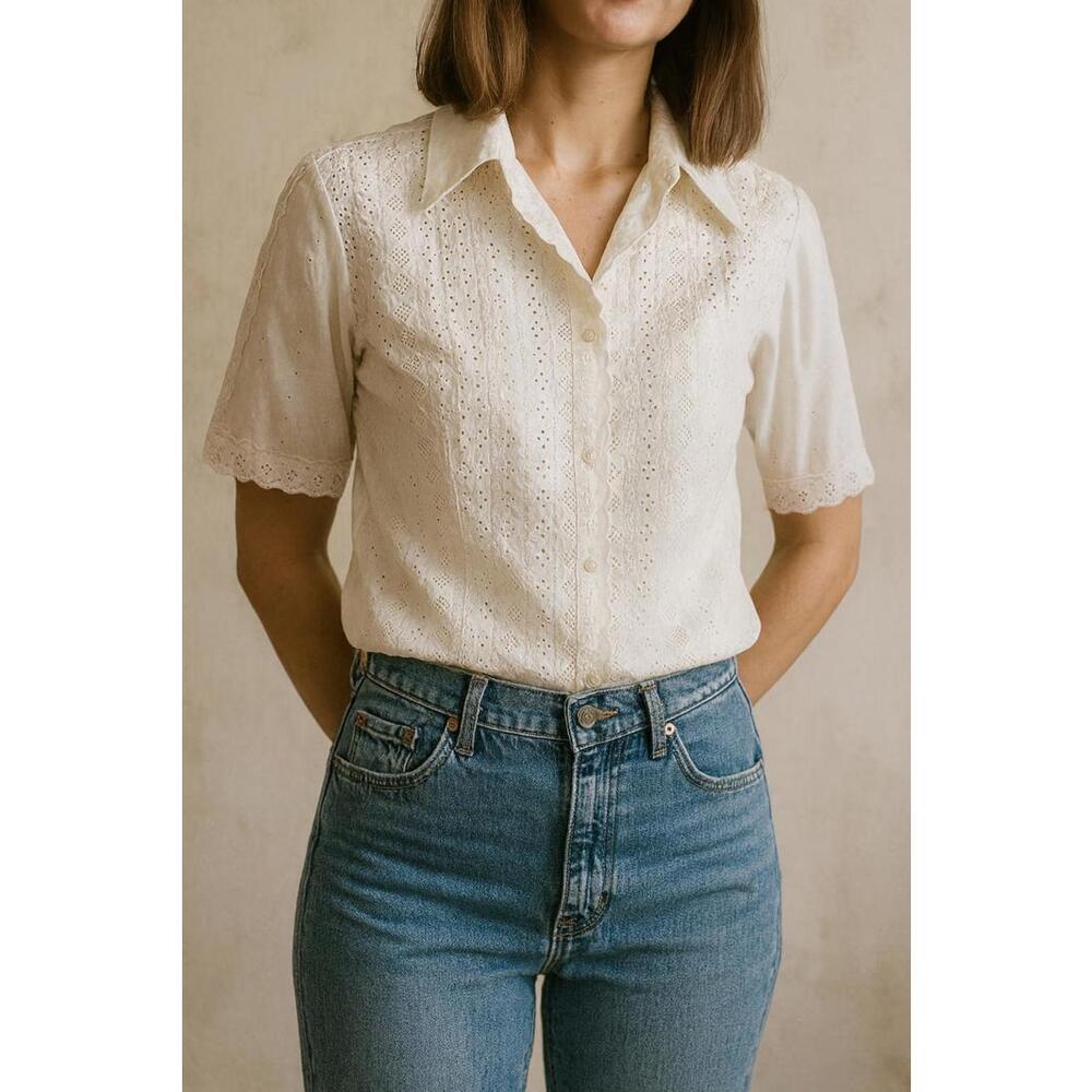 Starington The Shirtmakers White Eyelet & Lace‎ Blouse - Size 4
